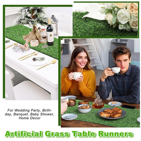 ZHOUXITU artificial-grass-table-runner-indoor-outdoor versatile weatherproof decor.