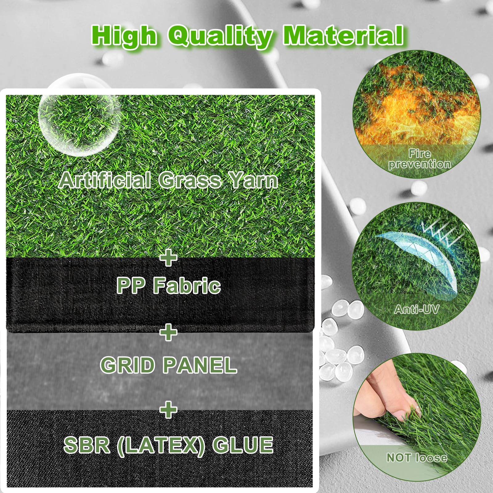 ZHOUXITU artificial-grass-table-runner-rubber-back closeup showing durable backing for outdoor use.