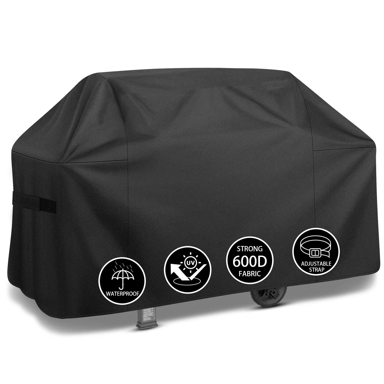 ZHSX grill cover 82-inch waterproof shield protecting an outdoor grill from rain and sun.