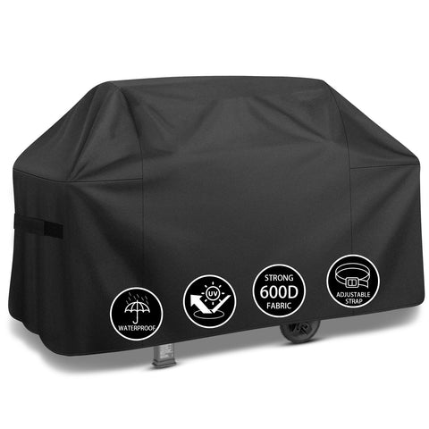 ZHSX grill cover 82-inch waterproof shield protecting an outdoor grill from rain and sun.