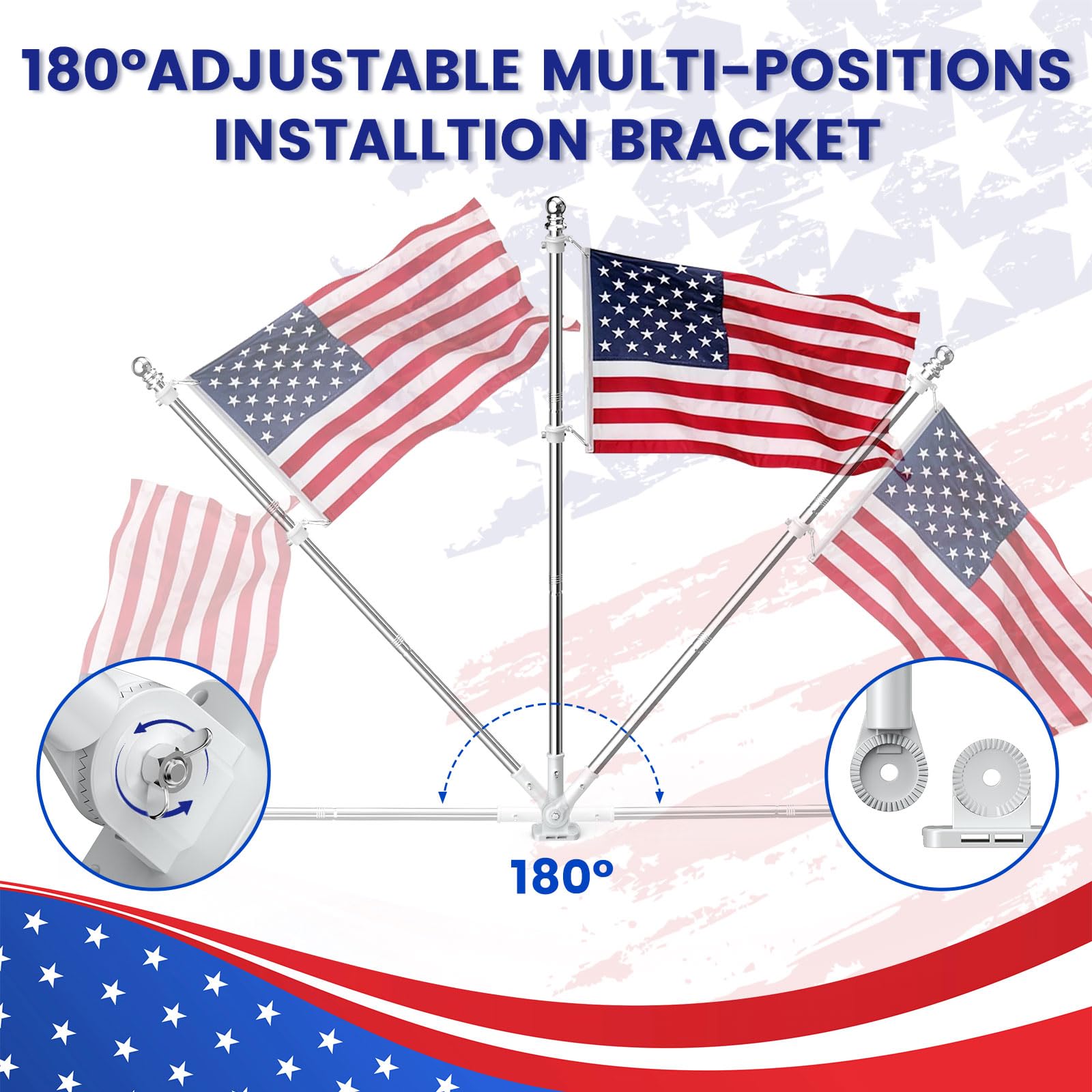 ZHULI flagpole compatible with 2x3, 3x5, and 4x6 American flags.