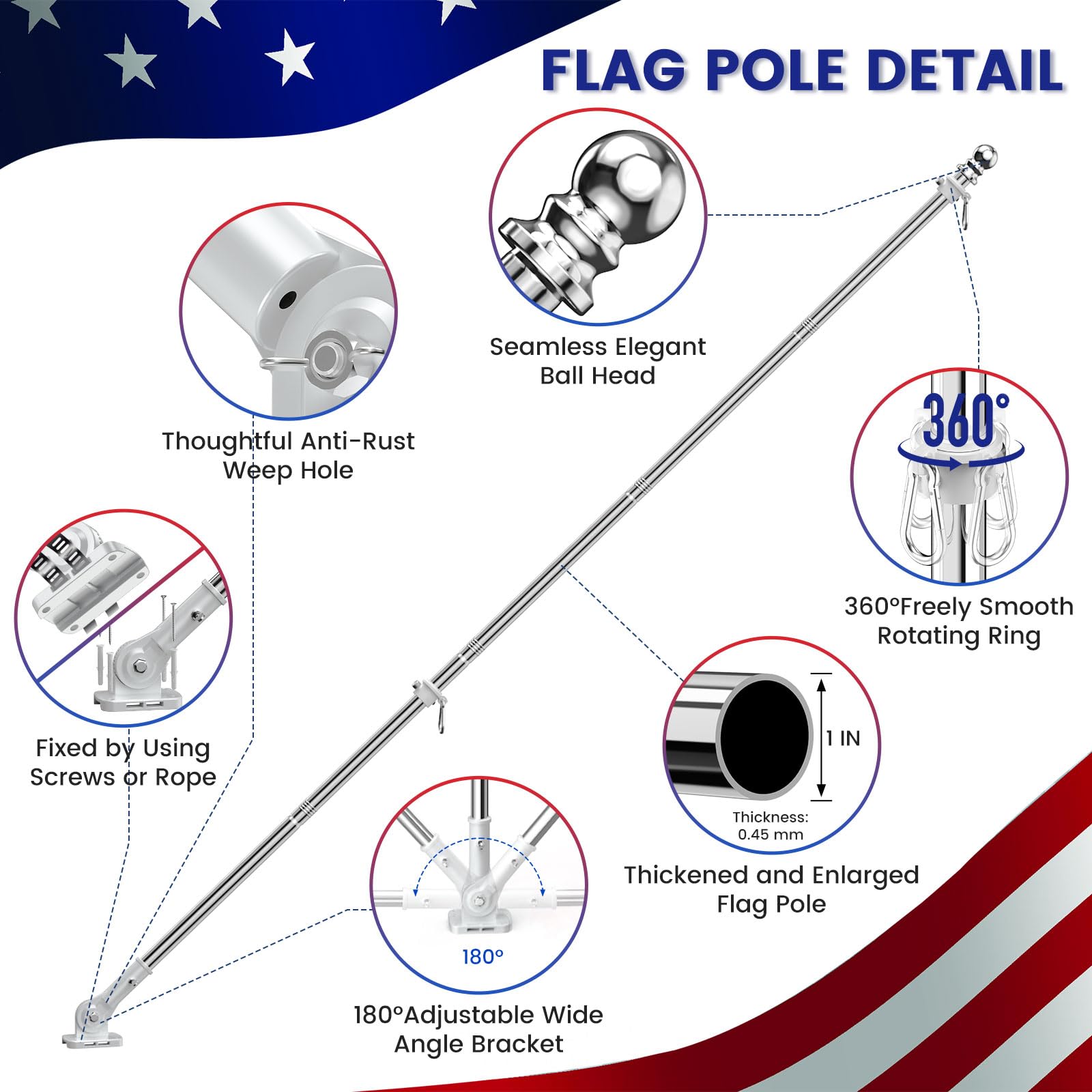 ZHULI rustproof stainless steel flag pole withstands harsh weather.