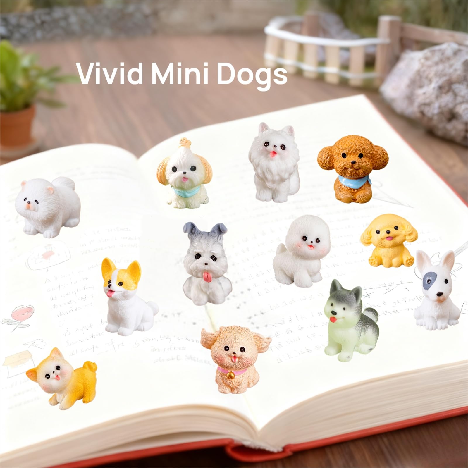 ZHUOAOO Resin dog figurines as cake toppers and party accents.