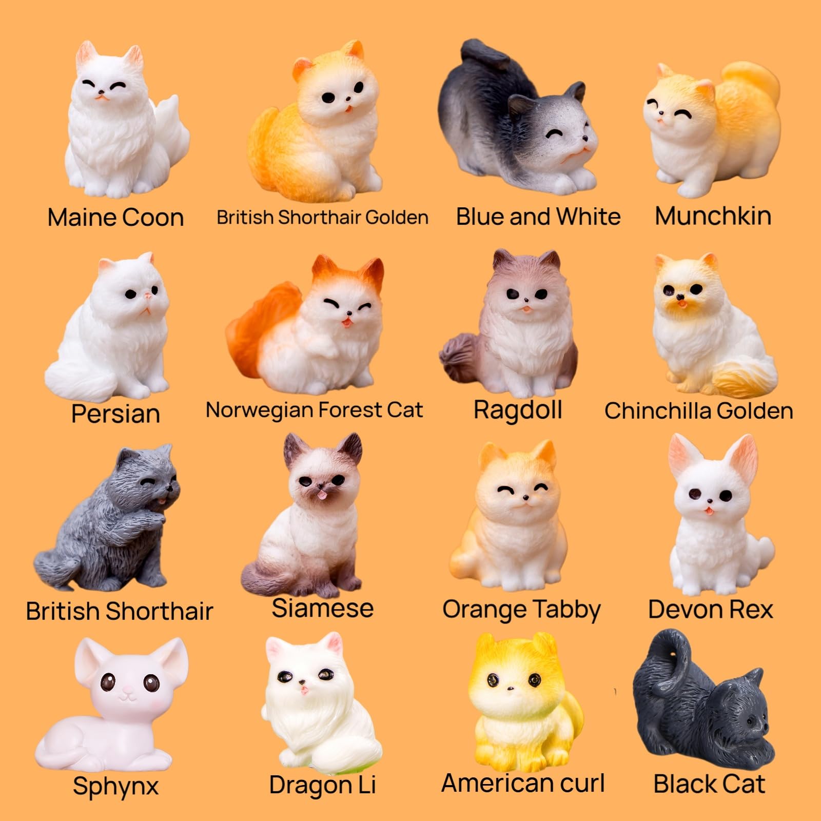 ZHUOAOO mini cat figurines – Persian kitten, vivid hand-painted finish for display.