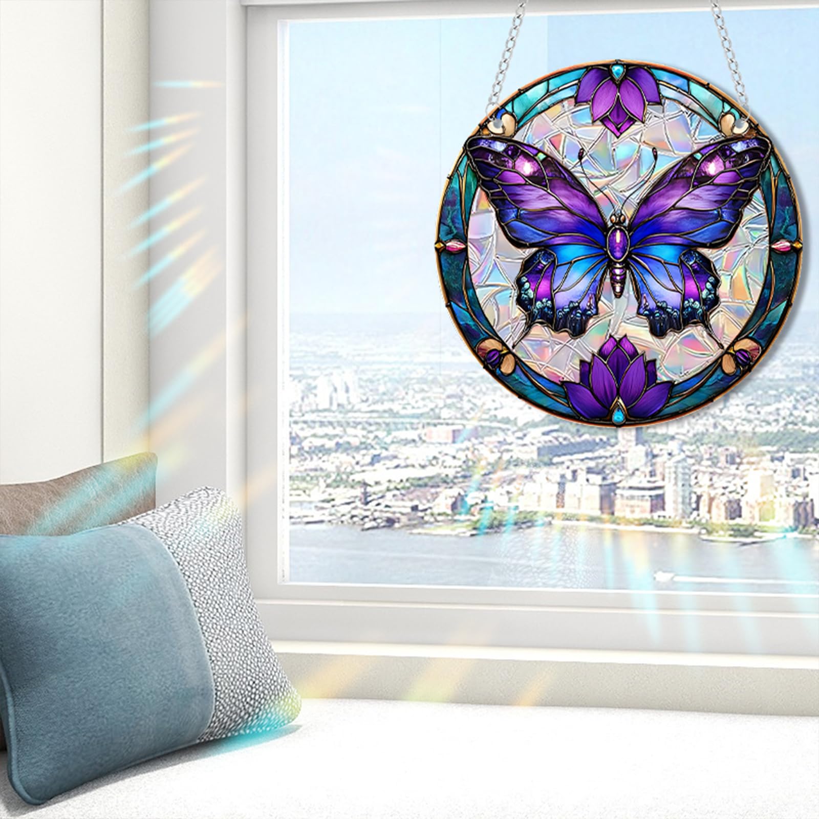 Zhuoyaju butterfly suncatcher spreads colorful light across walls
