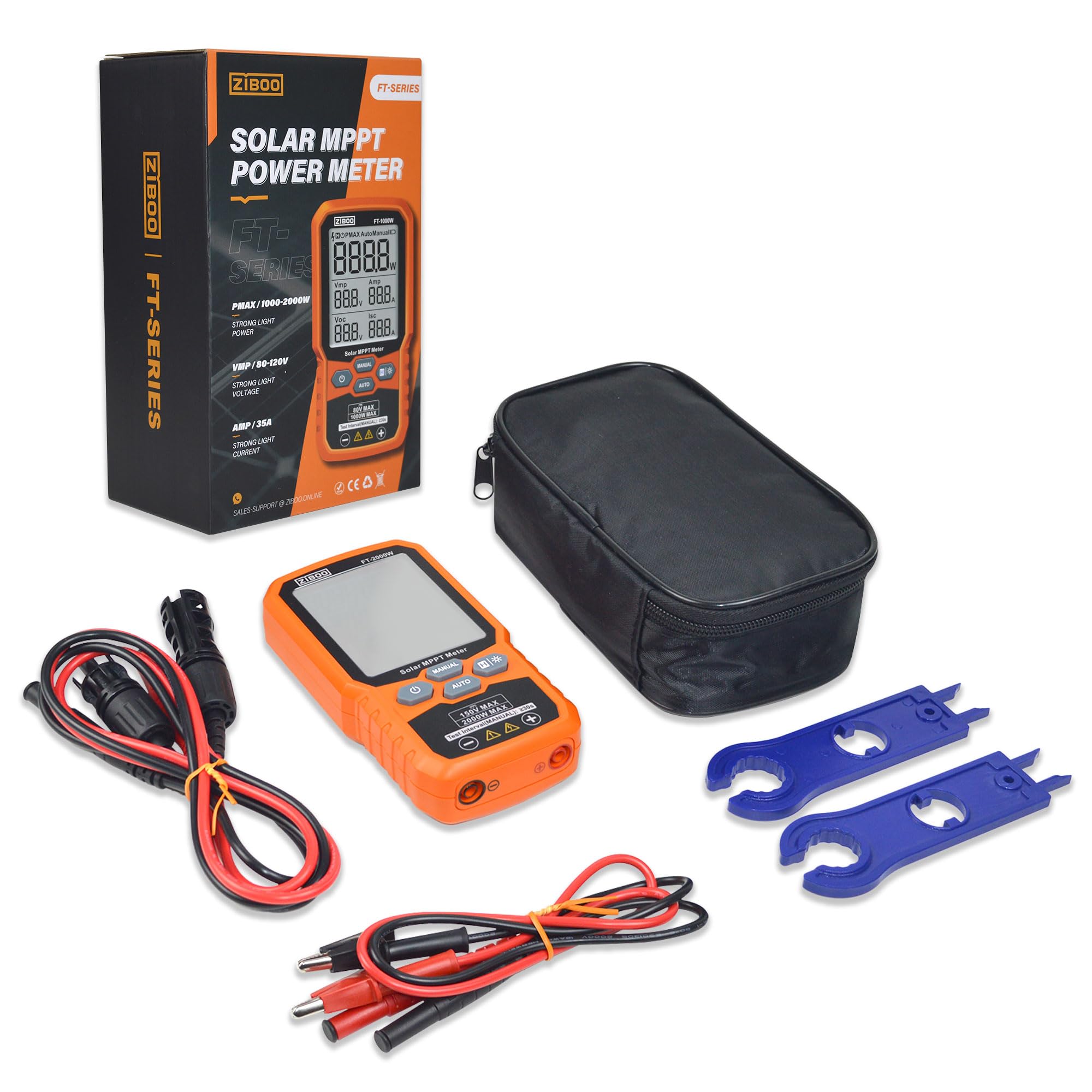 ZIBOO FT-2000W open-circuit voltage readout for range verification.