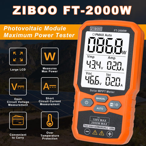 ZIBOO FT-2000W short-circuit current measurement for quick checks.