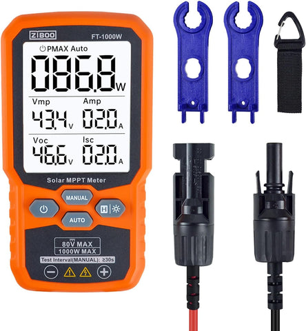 ZIBOO FT-1000W front view highlights rugged solar tester for field use.