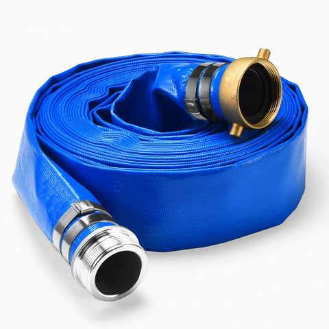 Zicely discharge hose 50ft laid out for easy pool backwash drainage.