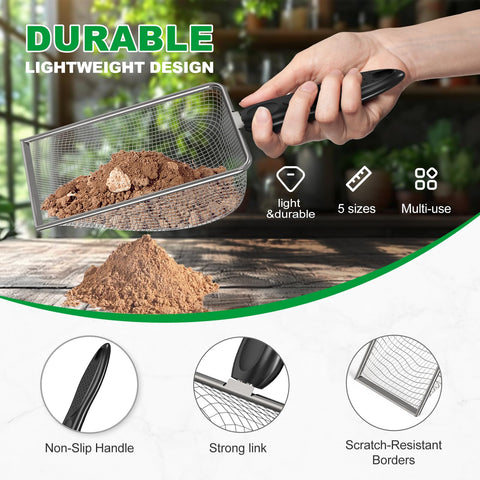 Zihvfzu soil sifter 4-3mm mesh closeup durable dirt filtering