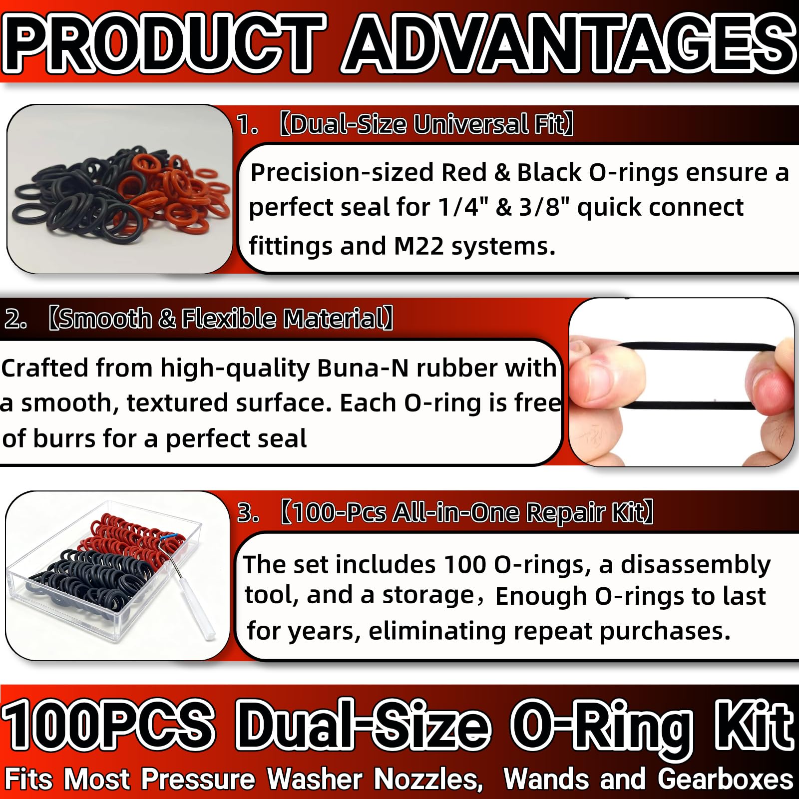 Zijipjy 100-piece o-ring set; bulk replacement to reduce downtime and leaks.