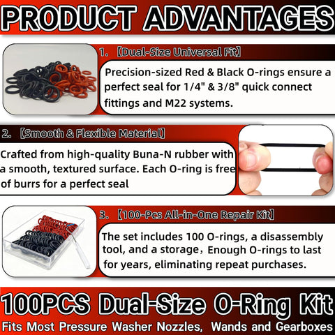 Zijipjy 100-piece o-ring set; bulk replacement to reduce downtime and leaks.