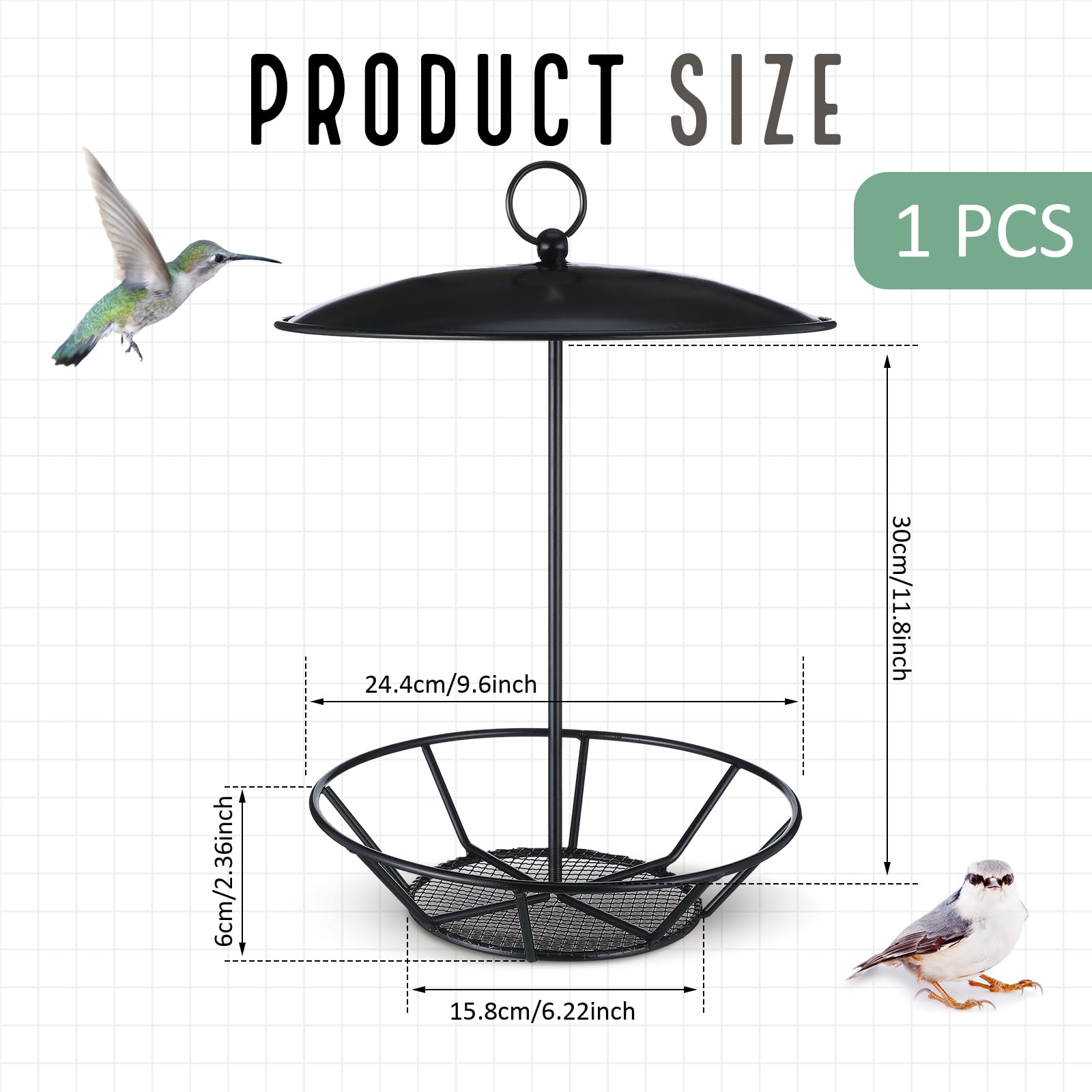 Ziliny bird feeder showing metal cover and tray for protection