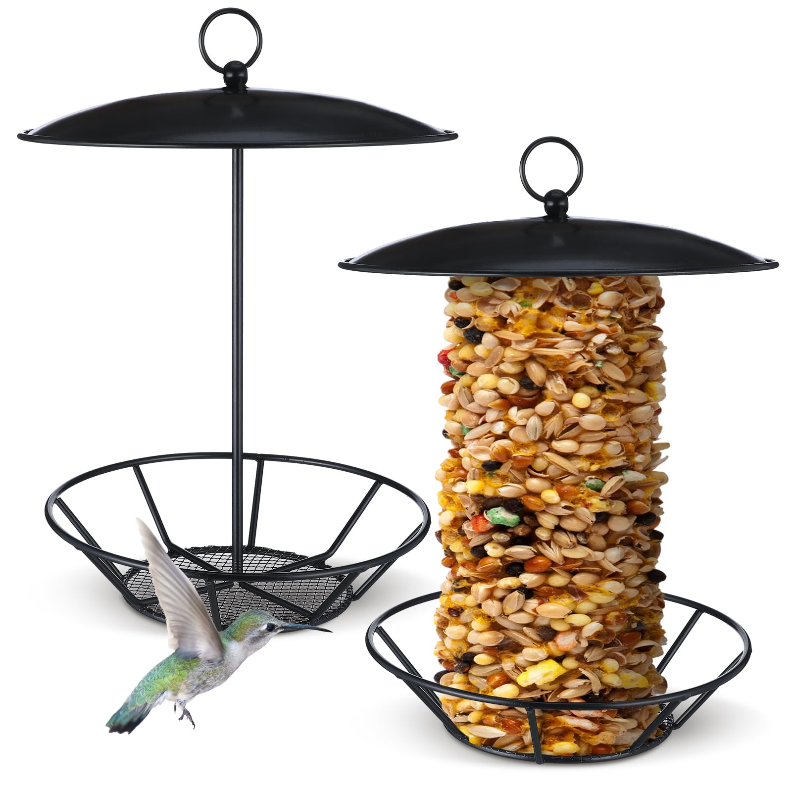 Ziliny cylinder bird feeder in black metal for outdoor use