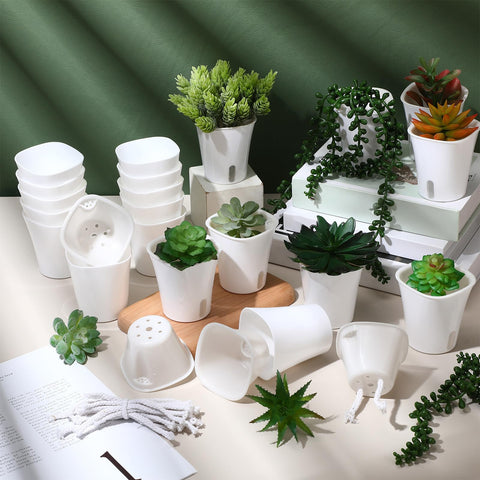 Ziliny glossy white plastic planters add modern elegance to indoor spaces.