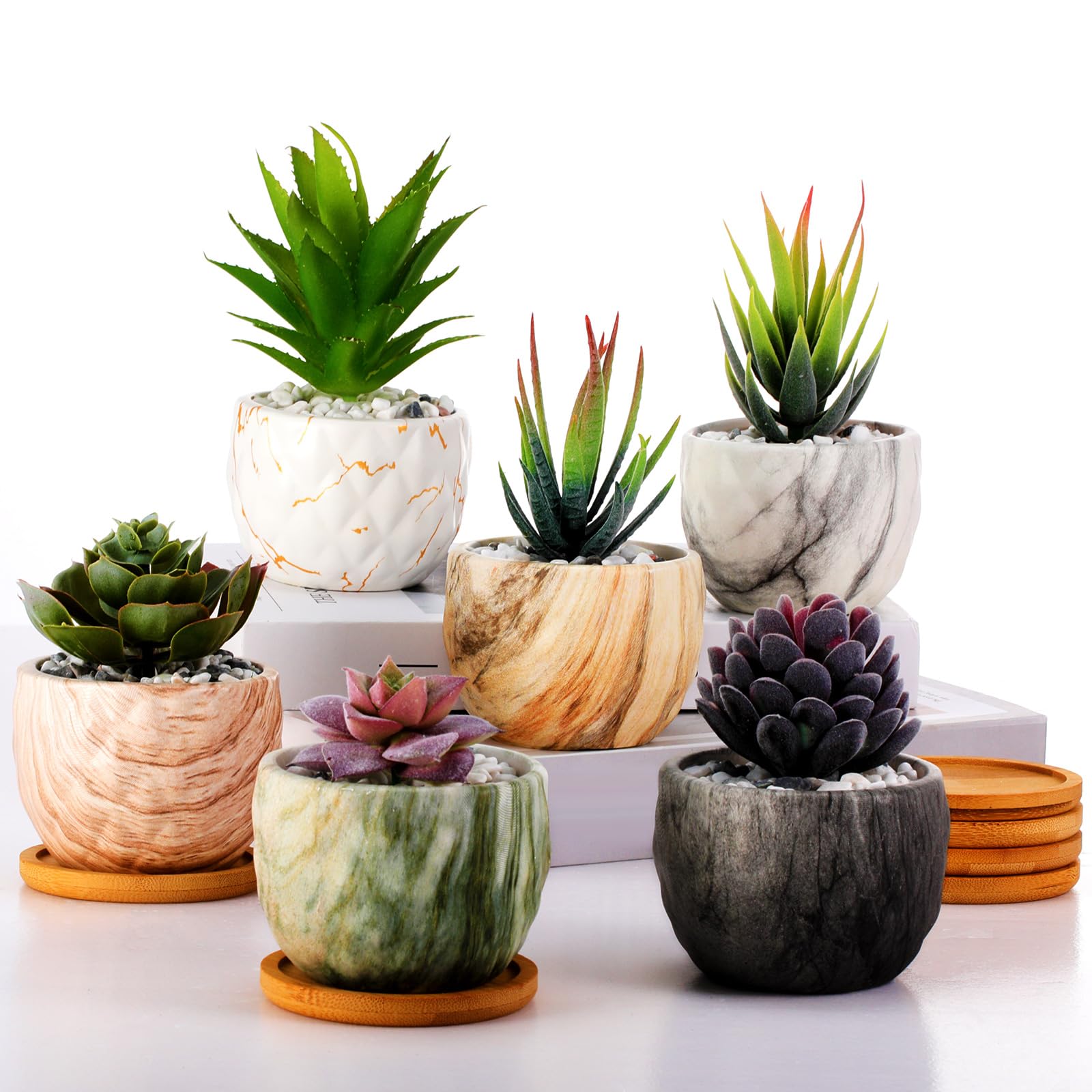 Ziliny marbling ceramic flower pot with drainage hole for compact indoor plants