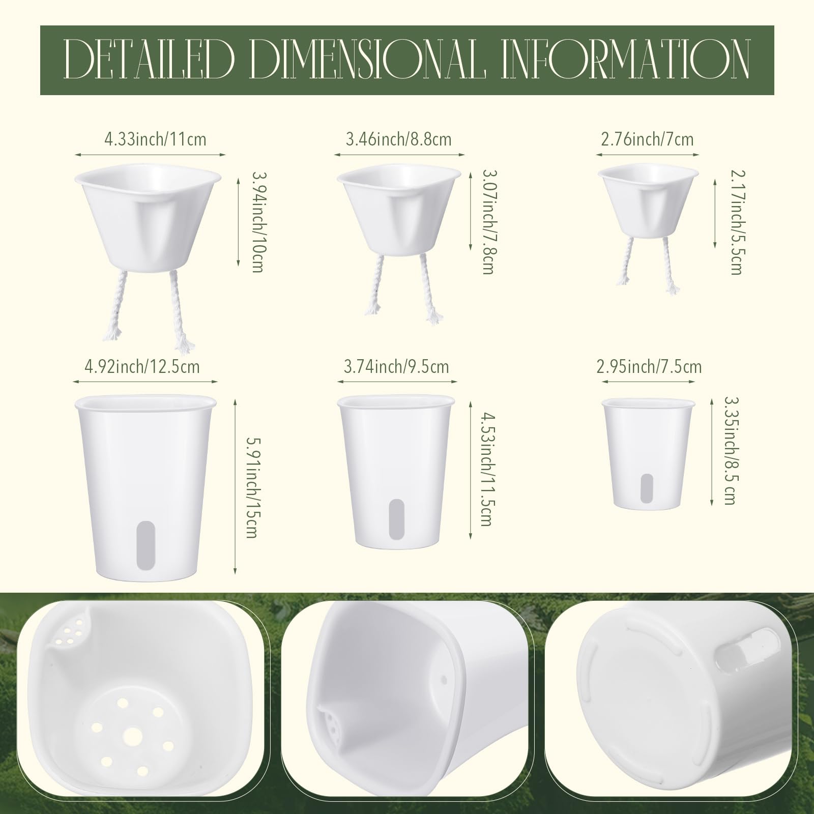 Ziliny self-watering pots three sizes—compact white pots for desks.