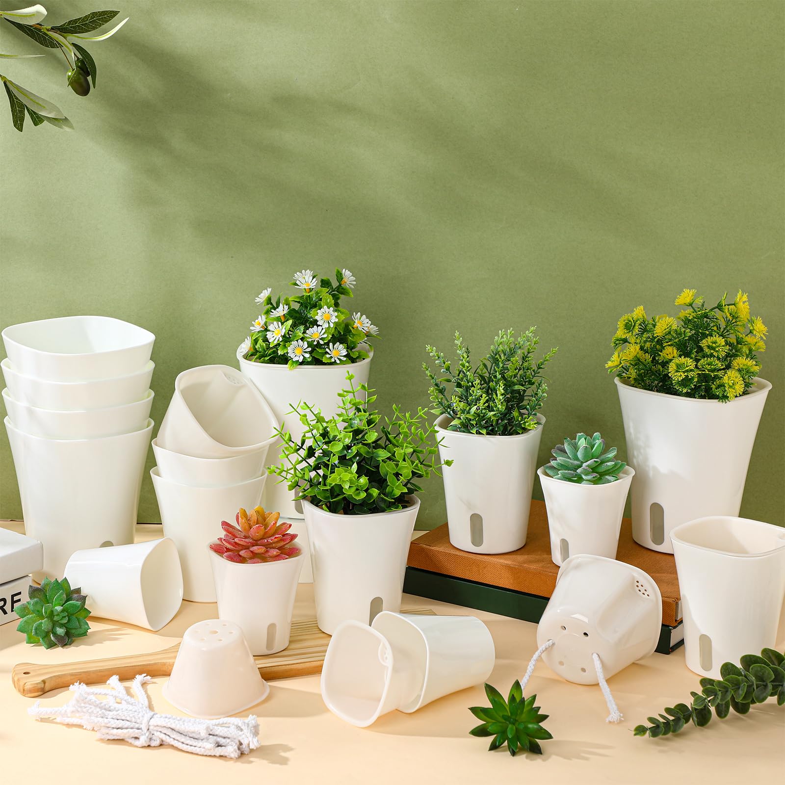 Ziliny white plastic planters—indoor use for herbs and flowers.
