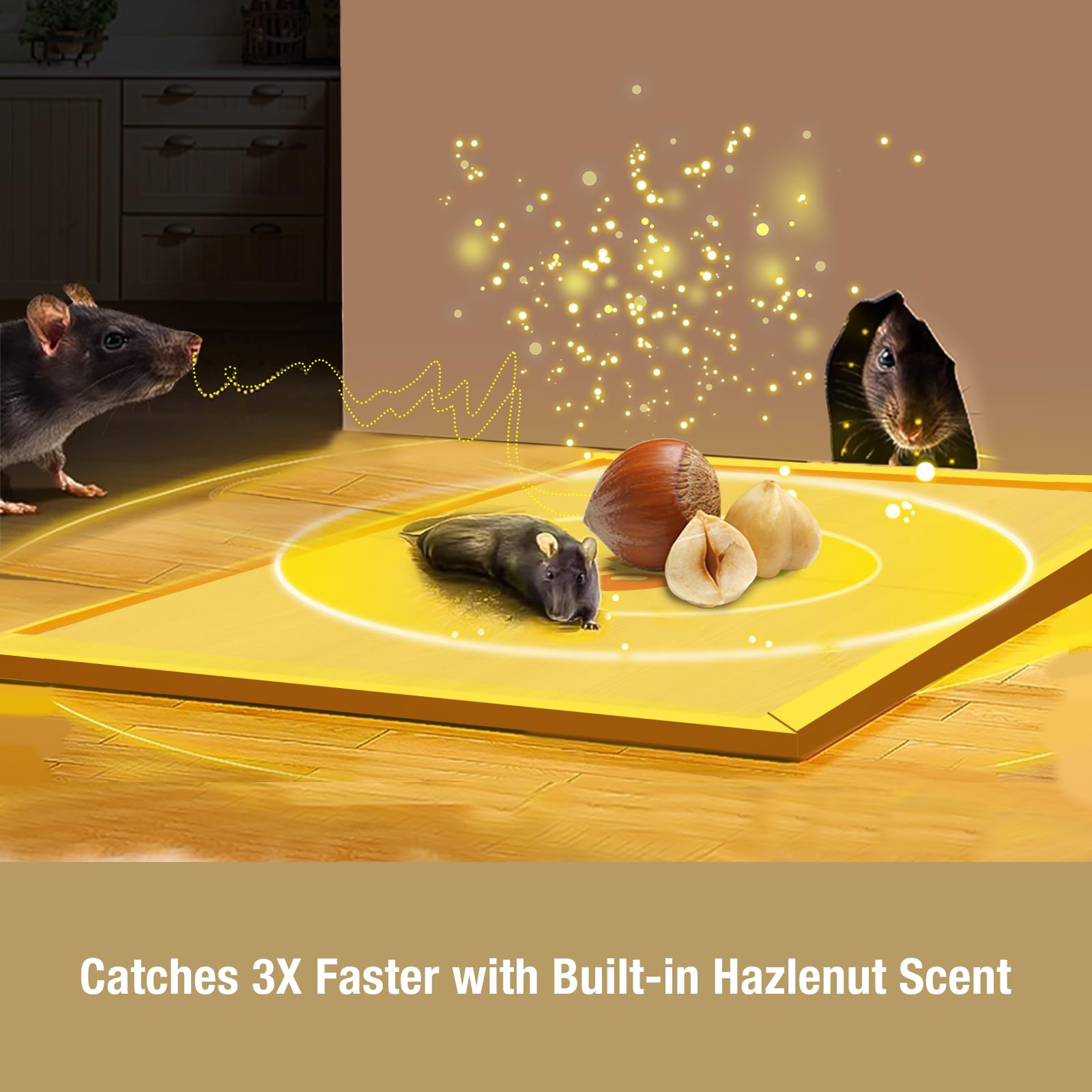 Hazelnut scent attracts mice to ZingZap traps for efficient capture.