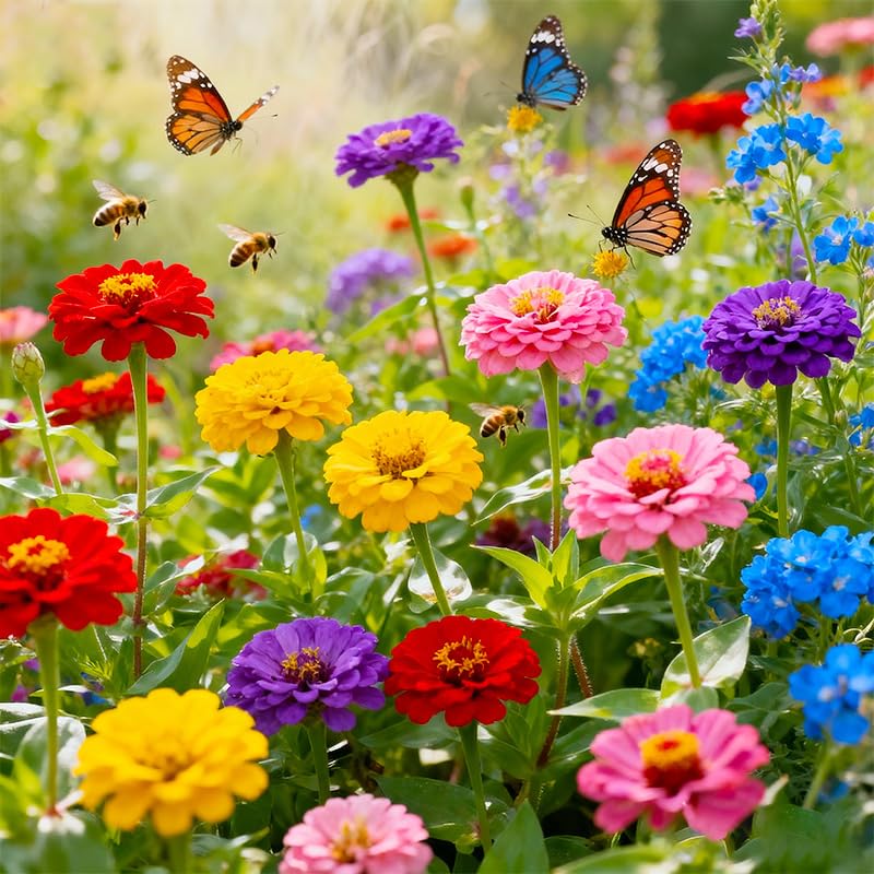 Zinnia seeds open-pollinated bloom display, long-lasting color for small spaces.