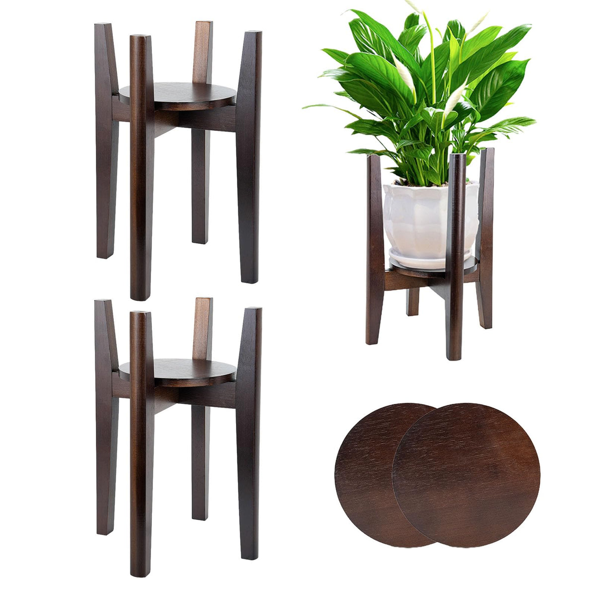 ZIOZERTT adjustable plant stand with wood tray for versatile indoor use and easy styling.