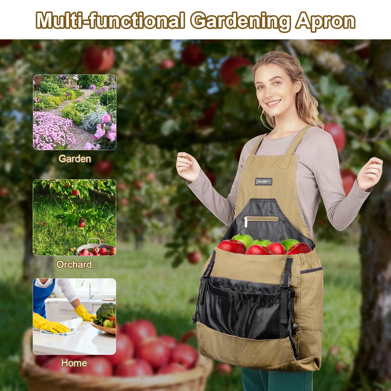 ZIOZERTT Garden Apron versatile for garden, garage, and outdoor tasks.