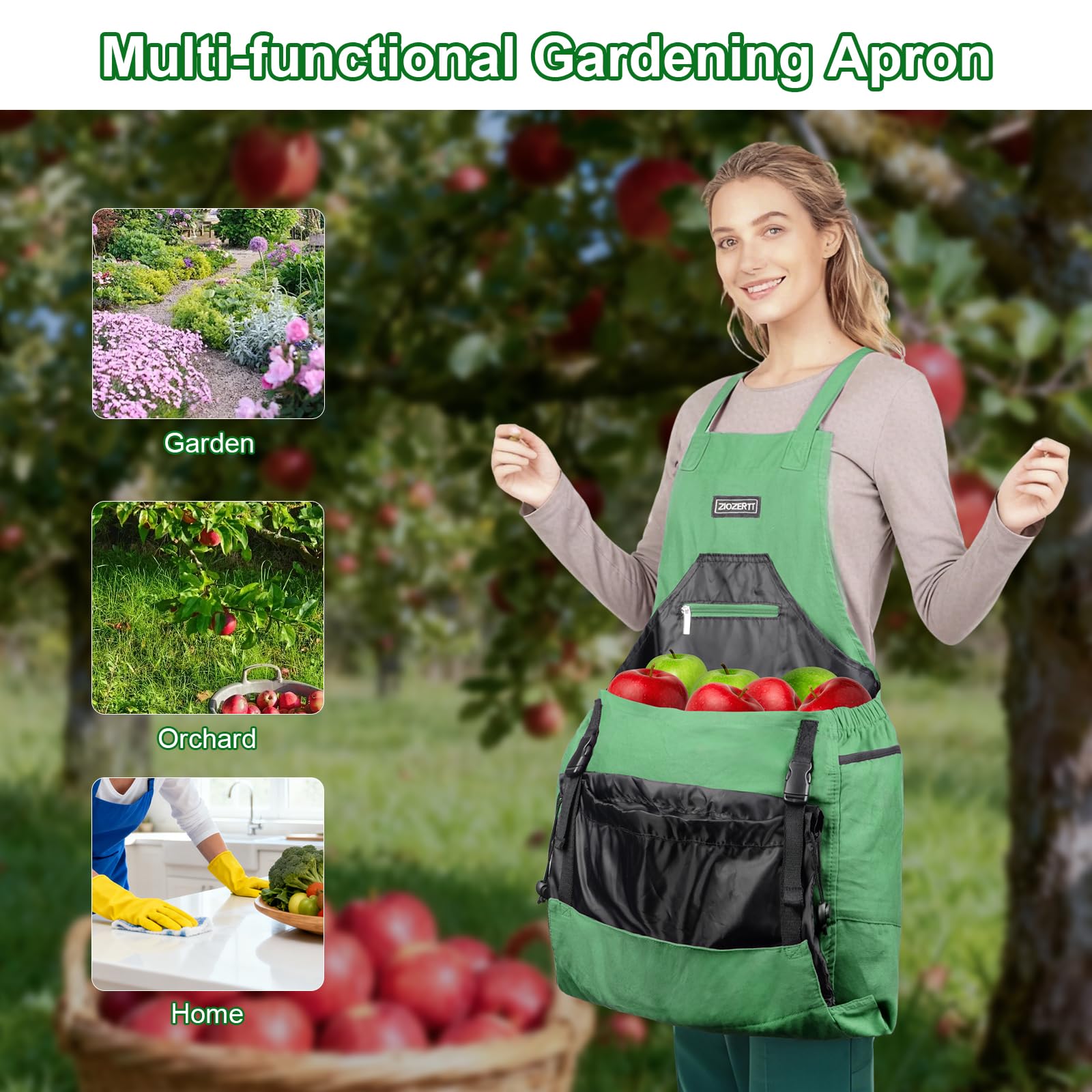ZIOZERTT multi-use apron ideal for garden, garage, fishing, and lawn tasks.