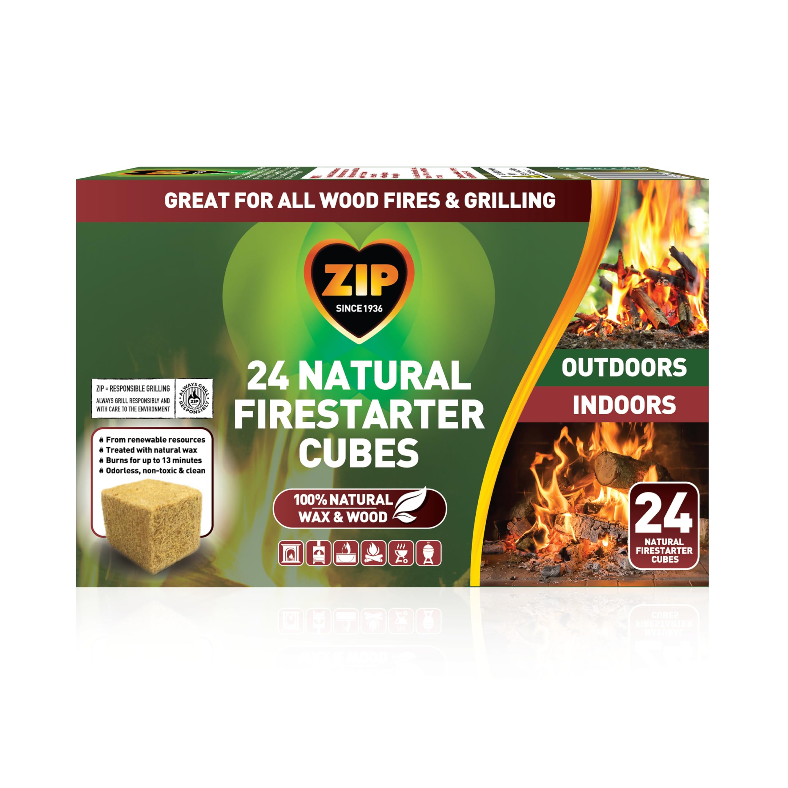 Zip Natural Firestarter Cubes outdoors light a campfire cleanly