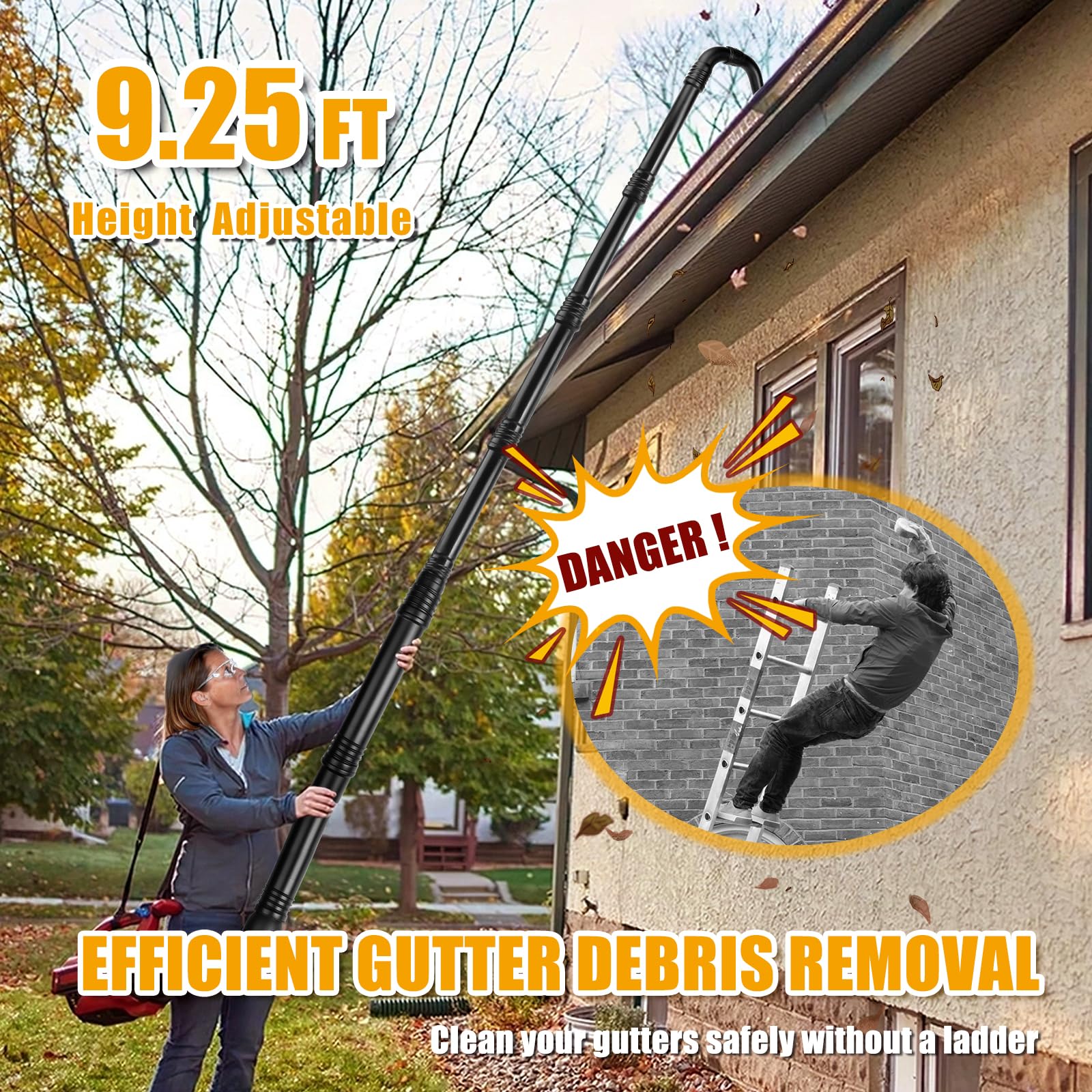 Zipcase 360-degree nozzle offers versatile angles for gutter debris.