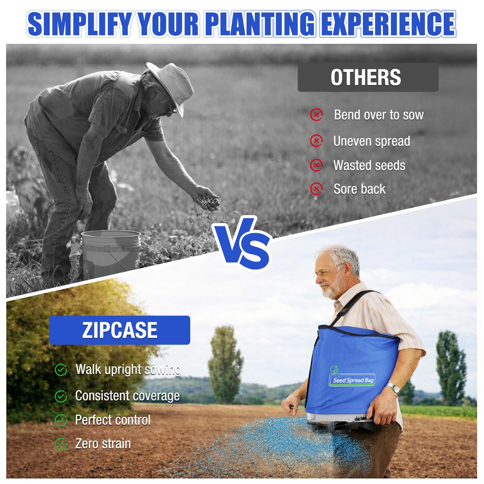 Zipcase seed spreader with accurate gears for controlled output.