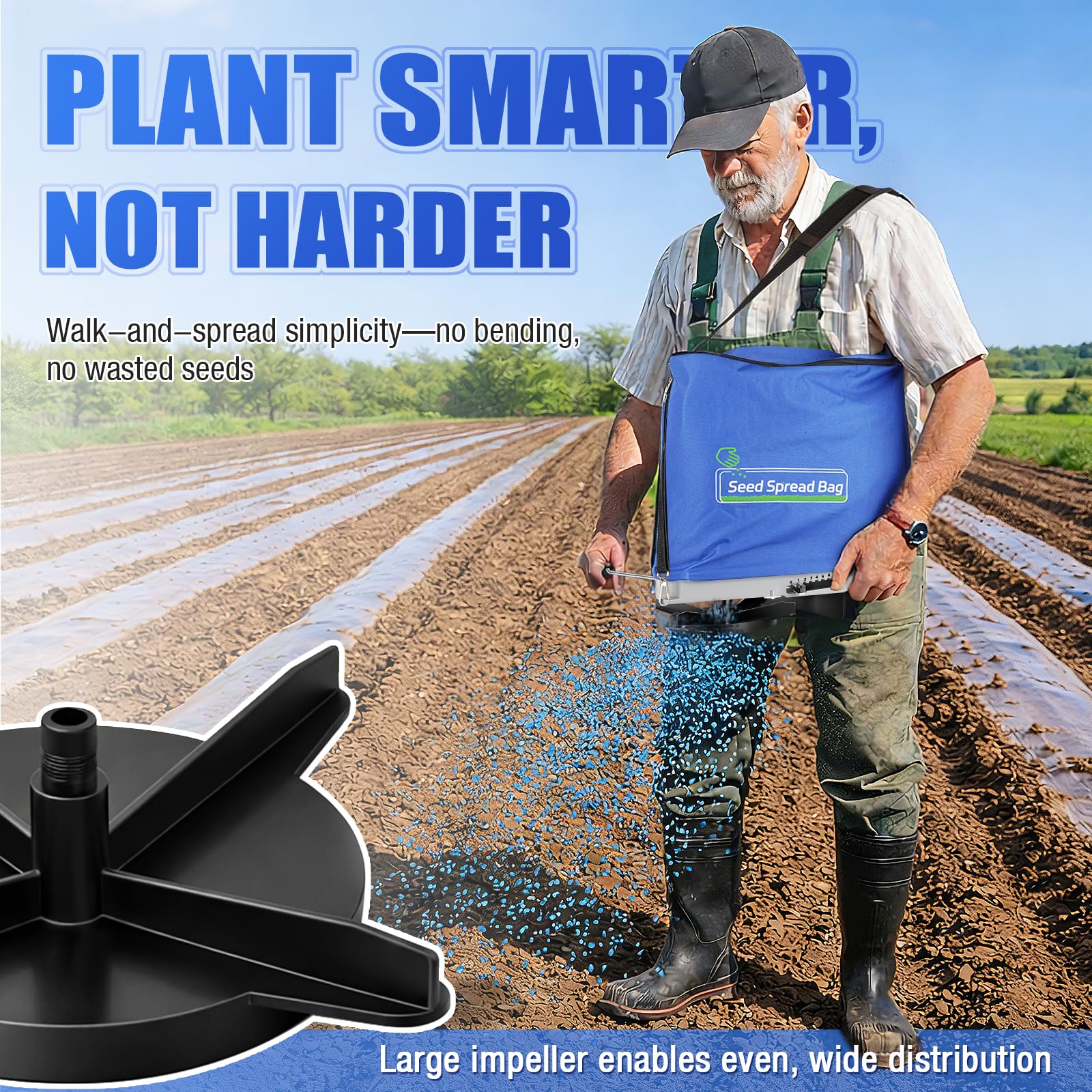 Zipcase seed spreader with rare baffle for precise distribution.