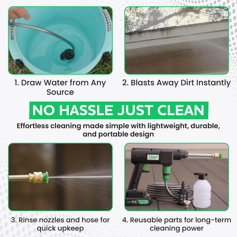 Zippi siphon filter enables water intake from a lake or bucket.