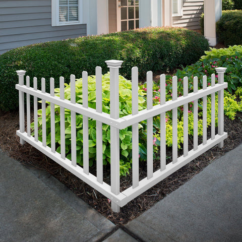 Zippity Ashley corner fence front view defines garden borders with durable vinyl