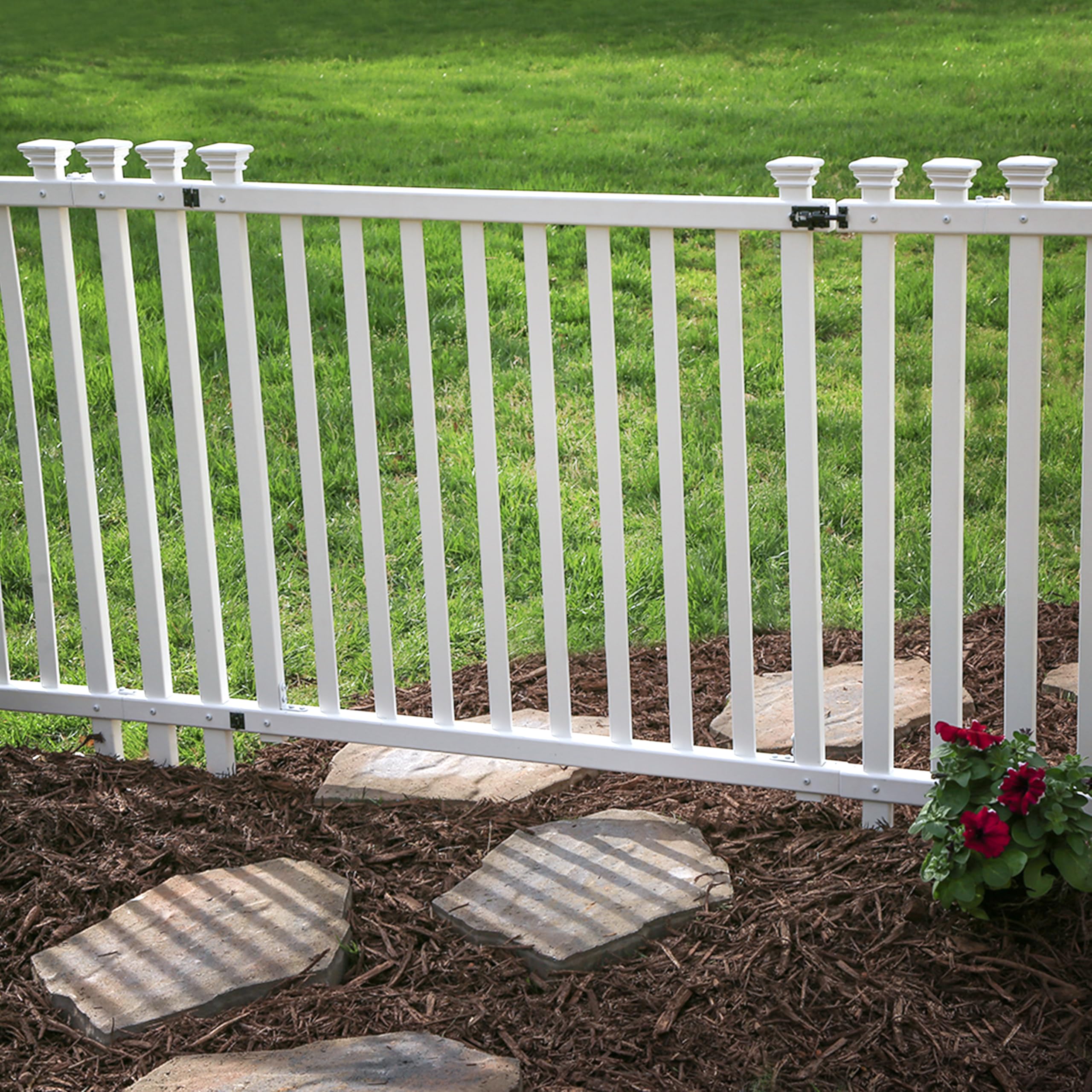 Zippity Baskenridge gate kit white front view showing entry and curb appeal