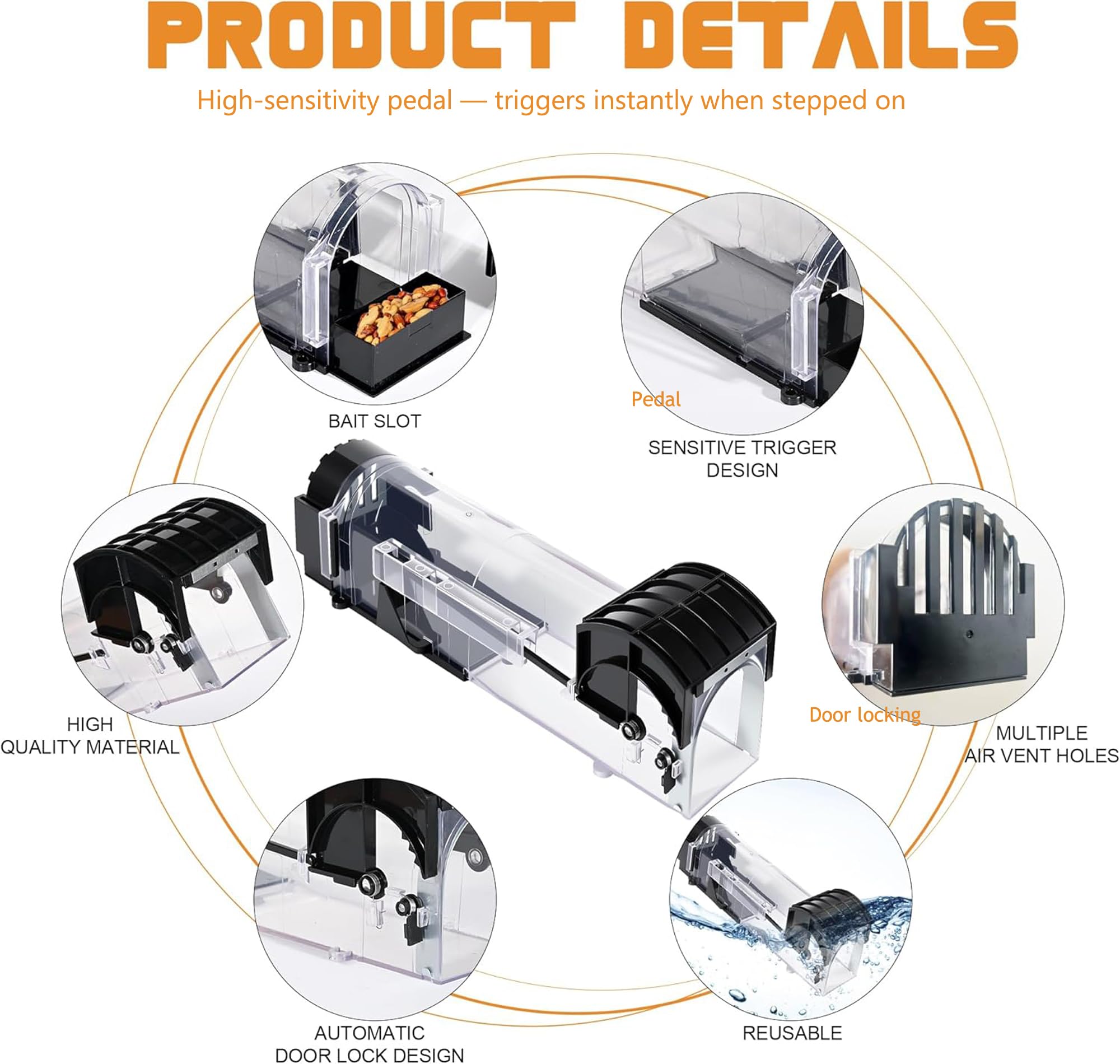 Ziprusburk trap trigger detail highlights high-sensitivity pedal for instant closure.