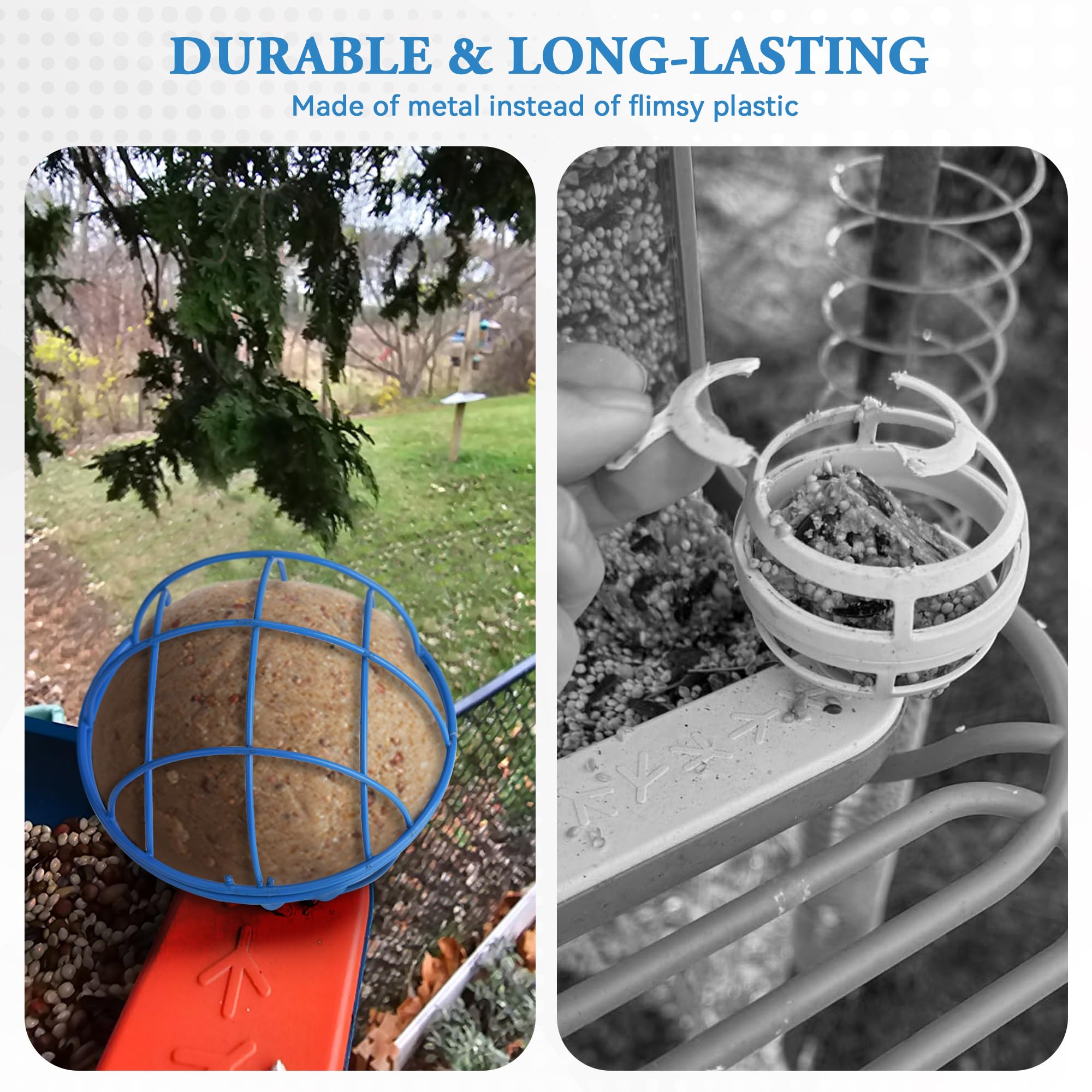 ZIRKOZIR enlarged, durable design holds standard suet balls for many birds.