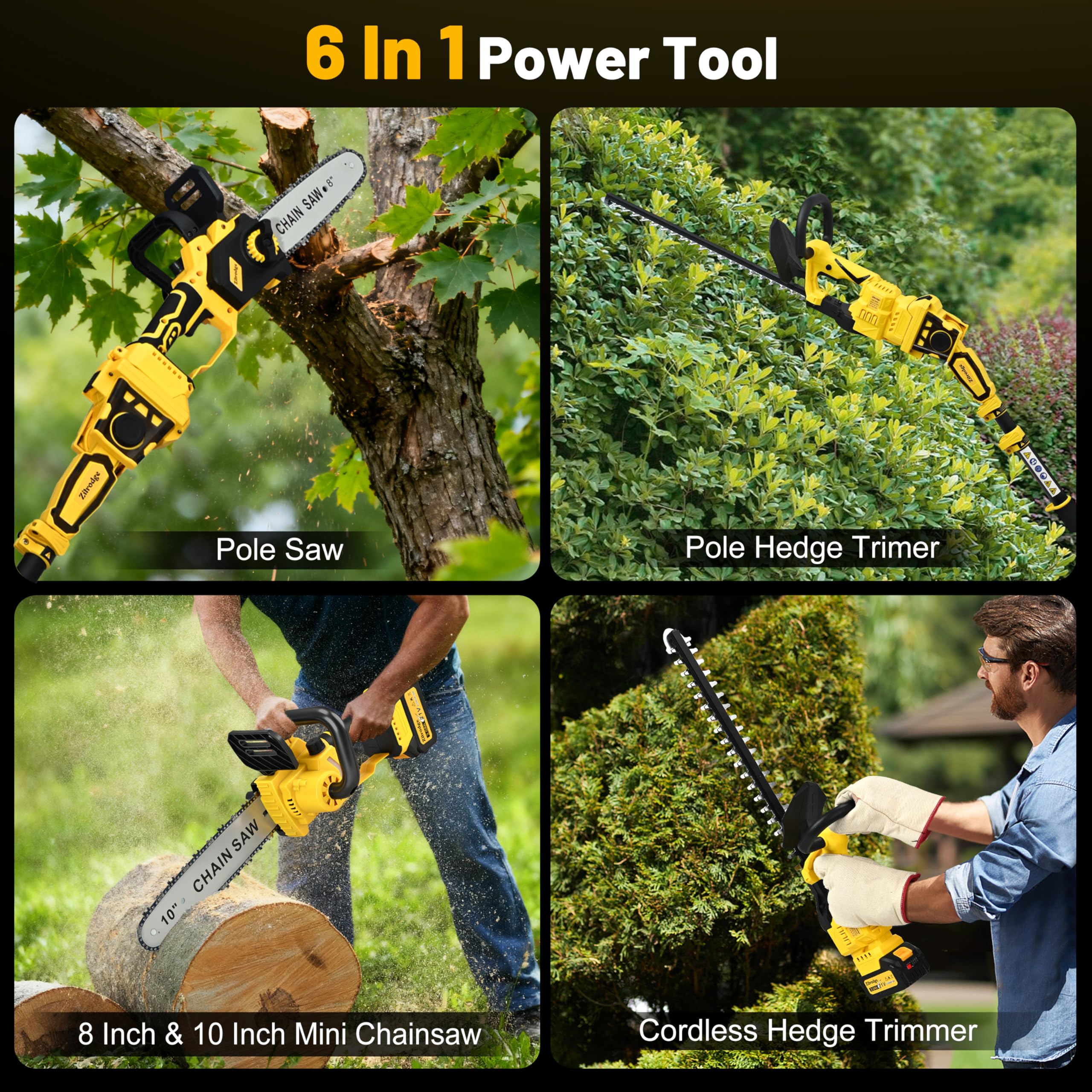 Zitrodge cordless pole saw 10in cutting for tougher branches and clean cuts