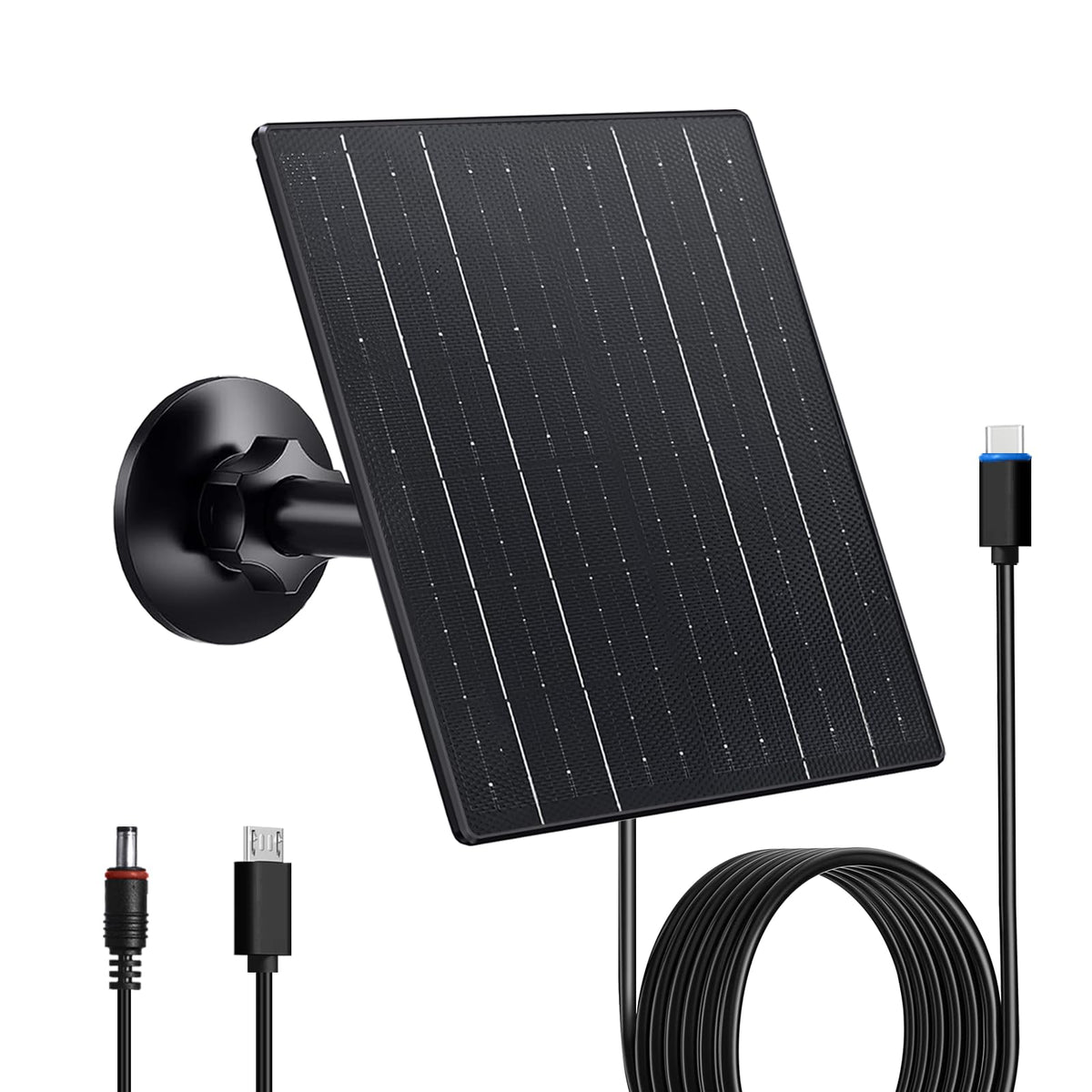 Zivif 10W solar panel powering a security camera outdoors with USB-C connection