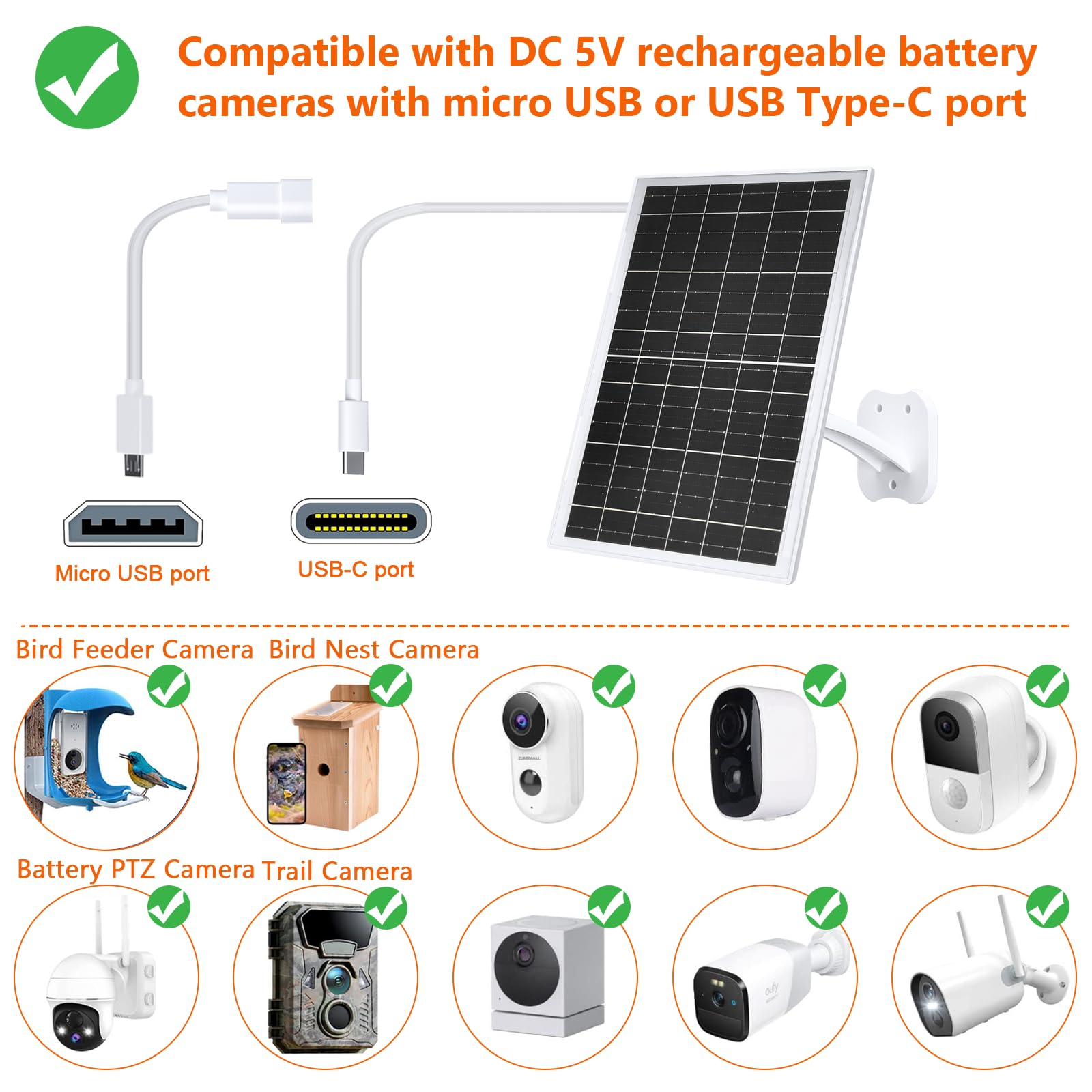 Zivif 13W panel delivers 5.5x2.1mm DC output to compatible cameras for steady daytime power.