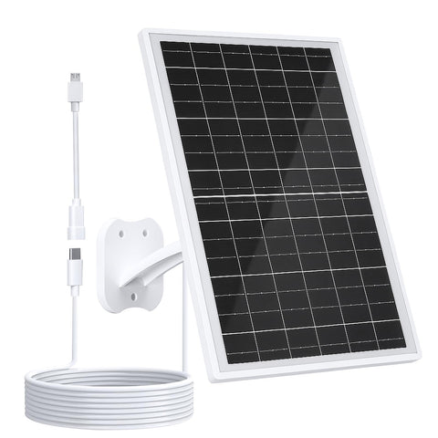Zivif 13W solar panel powers outdoor cameras via USB-C input for continuous daylight charging.