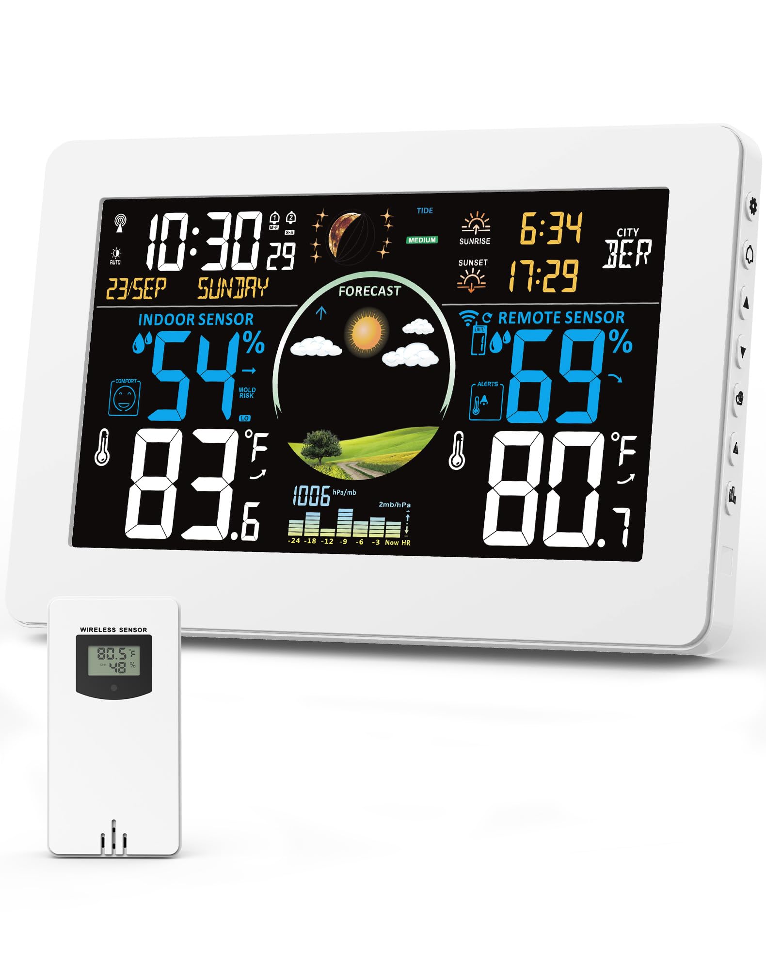 Zivron Weather Station displays indoor and outdoor temperatures clearly on a large screen.