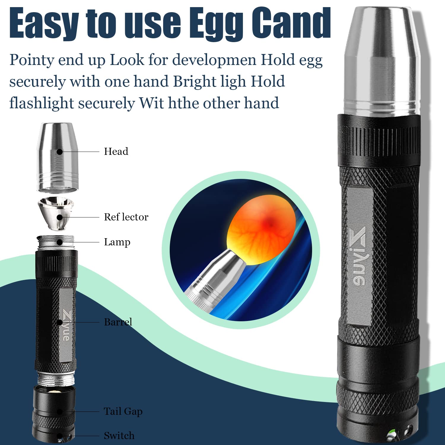 Ziyue egg candler aluminum body offers durability and waterproof design.