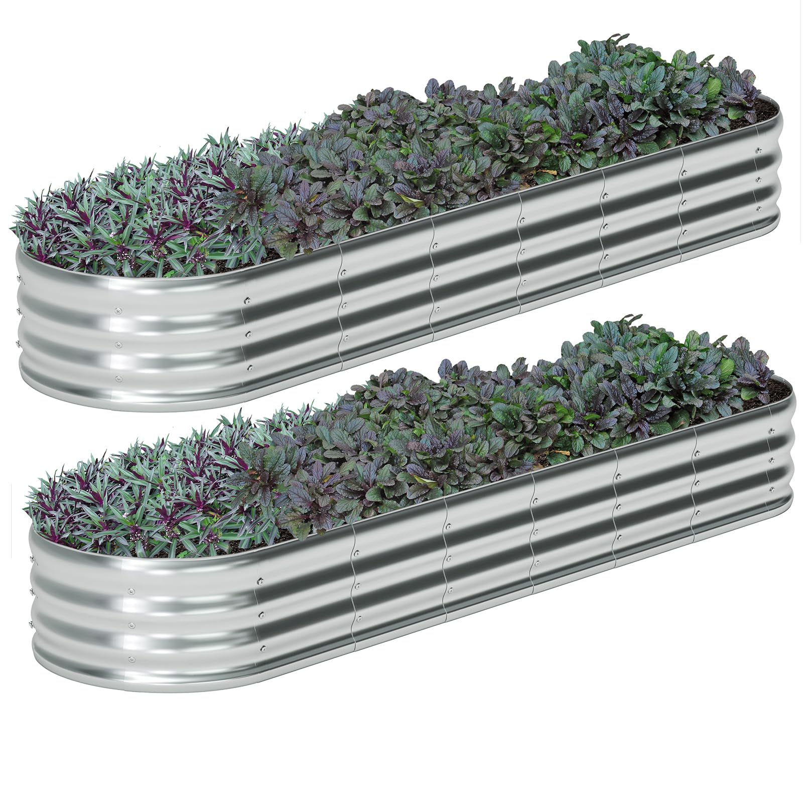 Zizin oval galvanized raised bed top view showing ample planting space for vegetables.