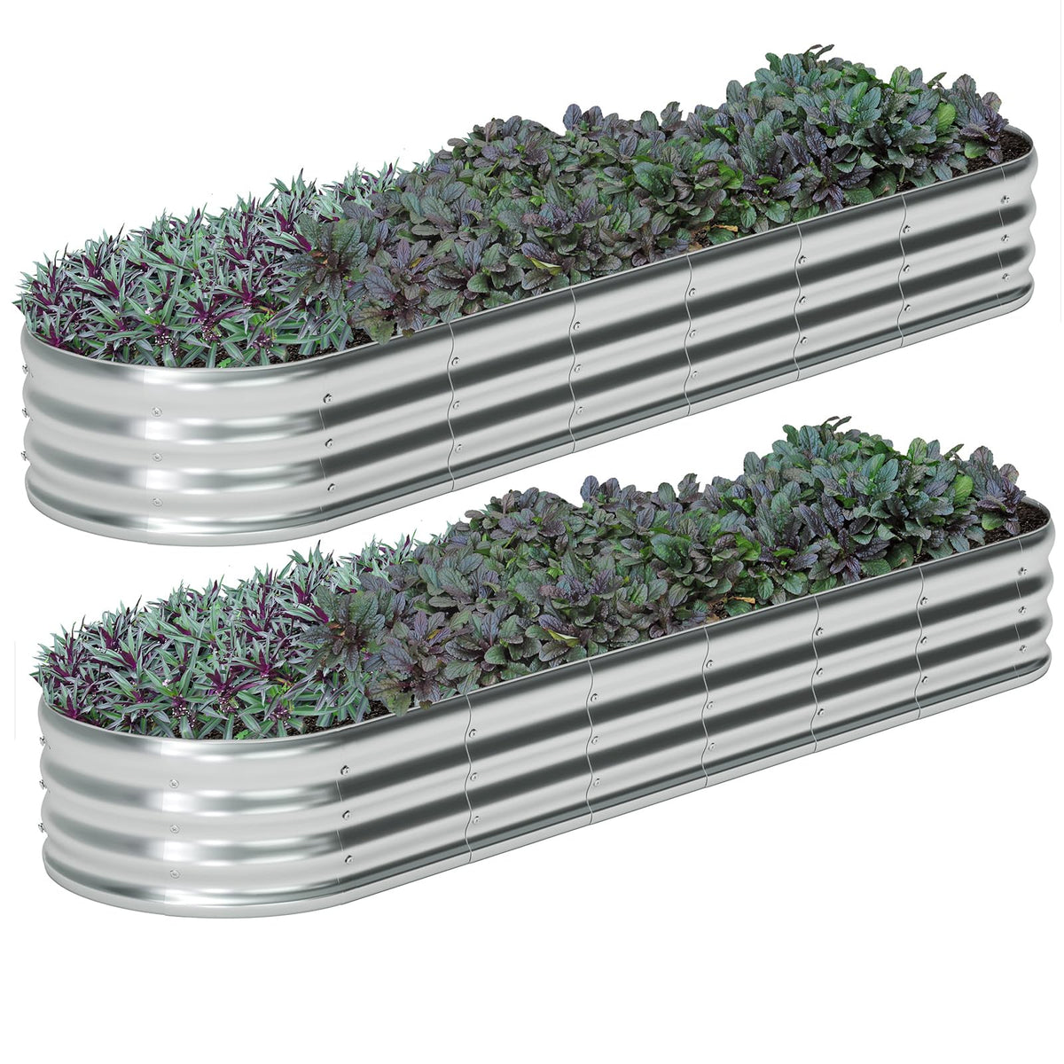Zizin oval galvanized raised bed top view showing ample planting space for vegetables.