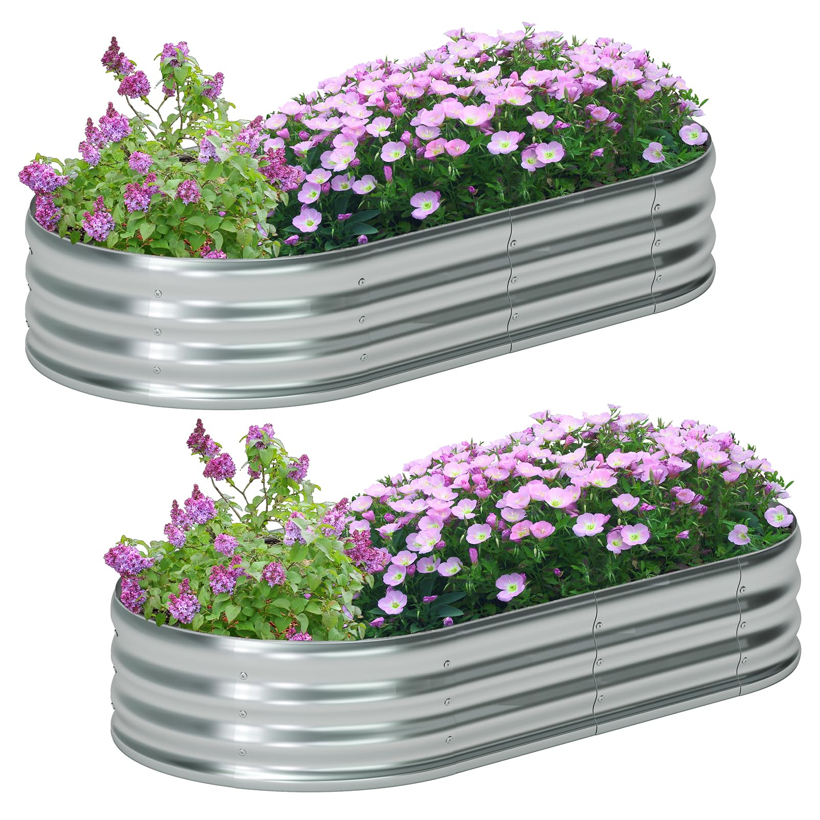 Zizin oval galvanized raised bed two-pack for spacious vegetable planting.