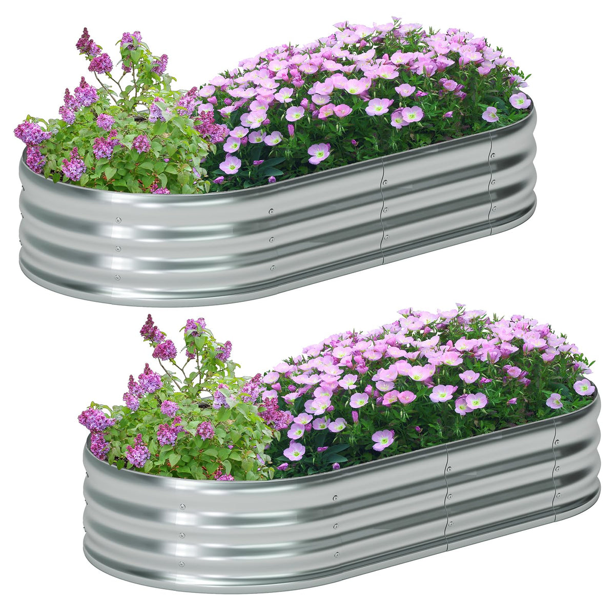 Zizin oval galvanized raised bed two-pack for spacious vegetable planting.