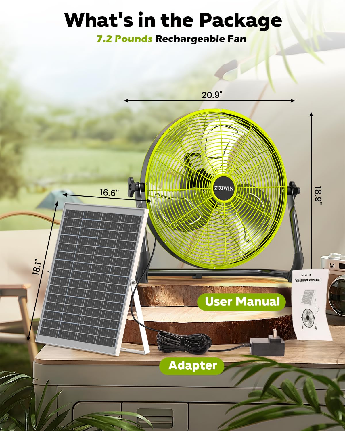 ZIZIWIN solar fan rugged, waterproof design suitable for outdoor conditions.