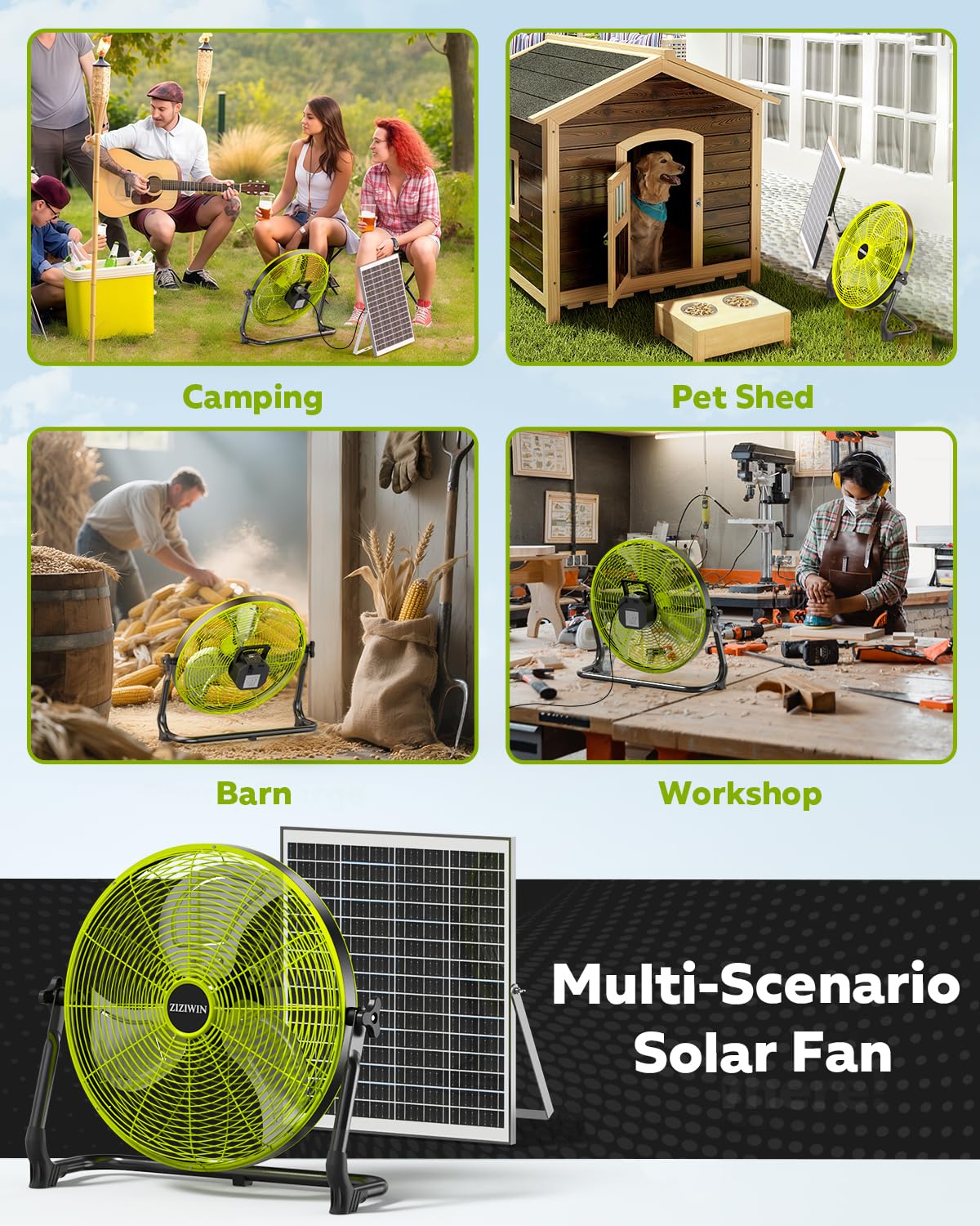 ZIZIWIN 18-inch fan outdoors beside gazebo delivering cooling comfort.