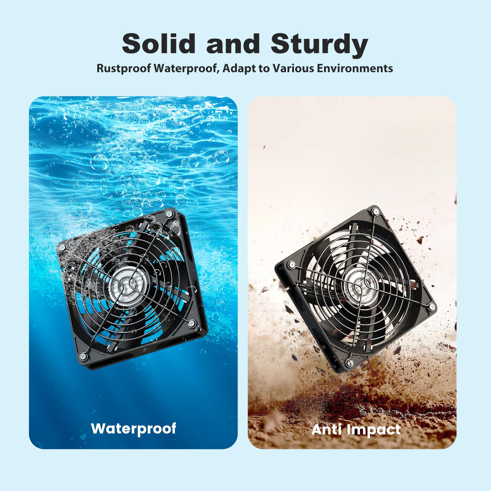 ZIZIWIN aluminum IP67 housing protects the fan for outdoor use.
