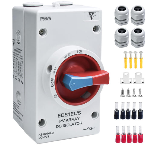 ZJWZJH IP66 4 pole solar disconnect with red handle for safe rooftop installation.